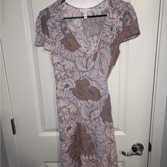 Leith Dresses & Skirts - Leith Floral V-Neck Wrap Dress - Pink and tan